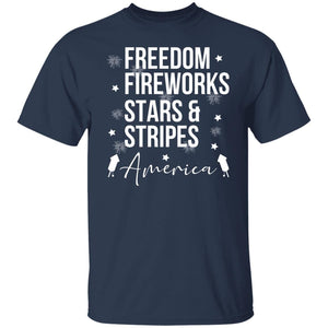 GeckoCustom Freedom Fireworks Stars And Stripes 4th of July Shirt Basic Tee / Navy / S