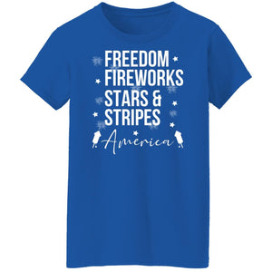 GeckoCustom Freedom Fireworks Stars And Stripes 4th of July Shirt Women T-Shirt / Royal / S