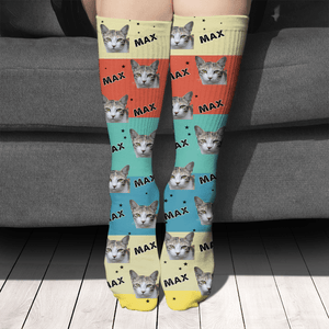 GeckoCustom Gift For Dog Cat, Custom Dog Cat Face Photo Vintage Socks, Personalized Gift For Dog Cat