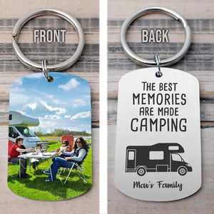 GeckoCustom Happy Camper Camping Metal Keychain, Photo Keyring, Camping Gift HN590