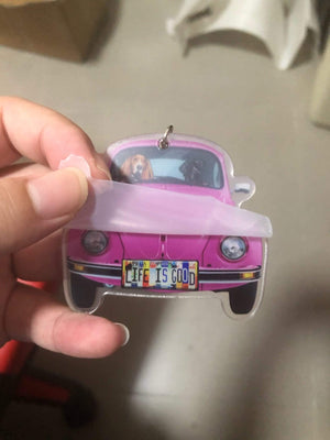 GeckoCustom License Plate Hippie Vintage Van Dog Camping Acrylic Keychain, Dog Lover Gift HN590