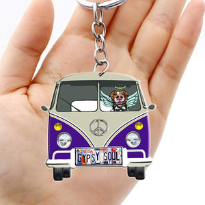 GeckoCustom License Plate Hippie Vintage Van Loss Dog Camping Acrylic Keychain HN590