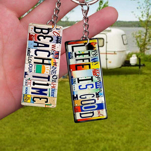 GeckoCustom License Plate Vintage Metal Keychain, Hippie Lovers, Camping Gift HN590 60mmW x 40mmH
