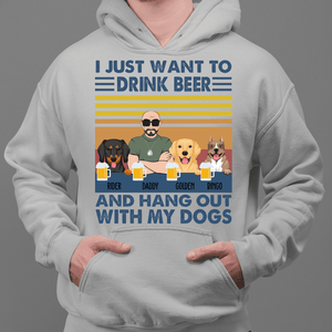 GeckoCustom Personalized Custom Dog Shirt, I Just Want To Drink Beer With My Dogs, Dog Dad Gift Pullover Hoodie / Sport Grey Colour / S