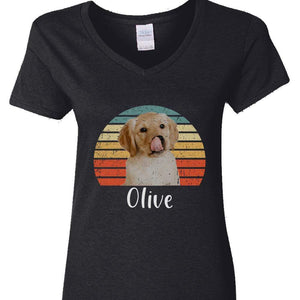 GeckoCustom Personalized Custom Photo Dog Shirt, Dog Vintage Retro Photo Shirt, Gift For Dog Lover Women V-neck T Shirt / V Black / S