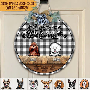 GeckoCustom Shenanigans Welcome St.Patrick's Day Dog Wooden Door Sign With Wreath HN590