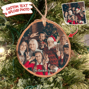 GeckoCustom Upload photo Ornament Family Ornament Christmas Wood Slice Ornament, HN590