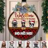 GeckoCustom Welcome Faith Family Friends Dog Wooden Door Sign With Wreath Ho Ho Ho HN590 12 inch