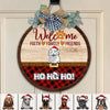 GeckoCustom Welcome Faith Family Friends Dog Wooden Door Sign With Wreath Ho Ho Ho HN590