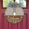 GeckoCustom Welcome Please Wipe Your Paws Cat Wooden Door Sign With Wreath, Cat Lover Gift, Cat Door Hanger HN590 12 Inch