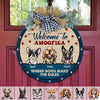 GeckoCustom Welcome To Awoofica Dog Wooden Door Sign With Wreath, Dog Lover Gift, Door Hanger HN590 12 Inch