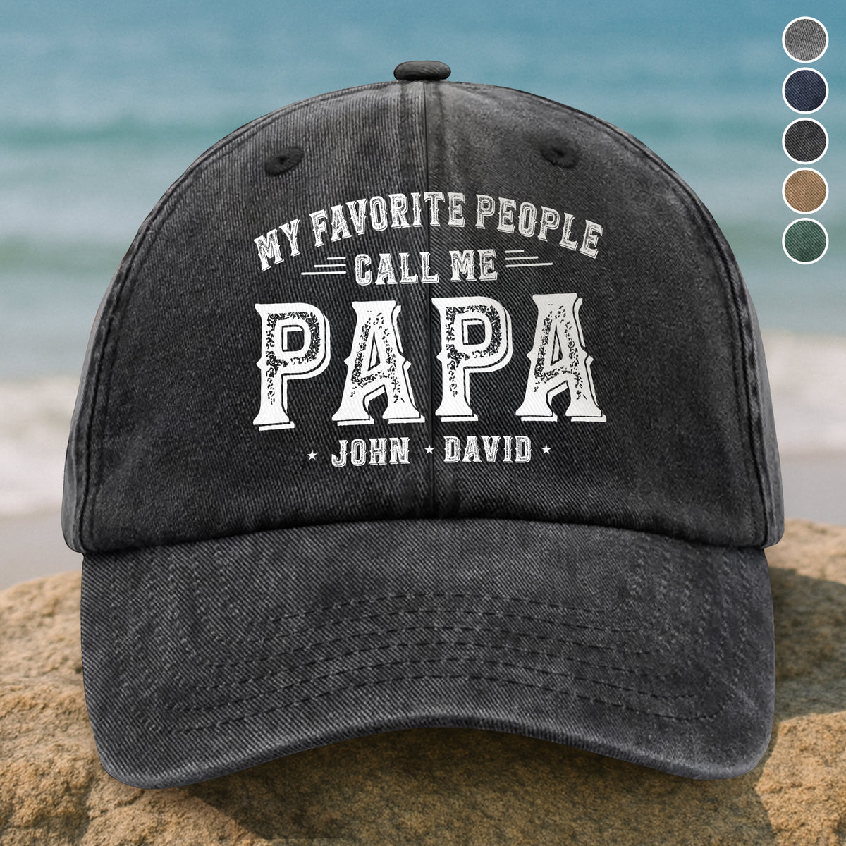 My Favorite People Call Me Daddy - Personalized Washed Denim Baseball Cap HO82 894420