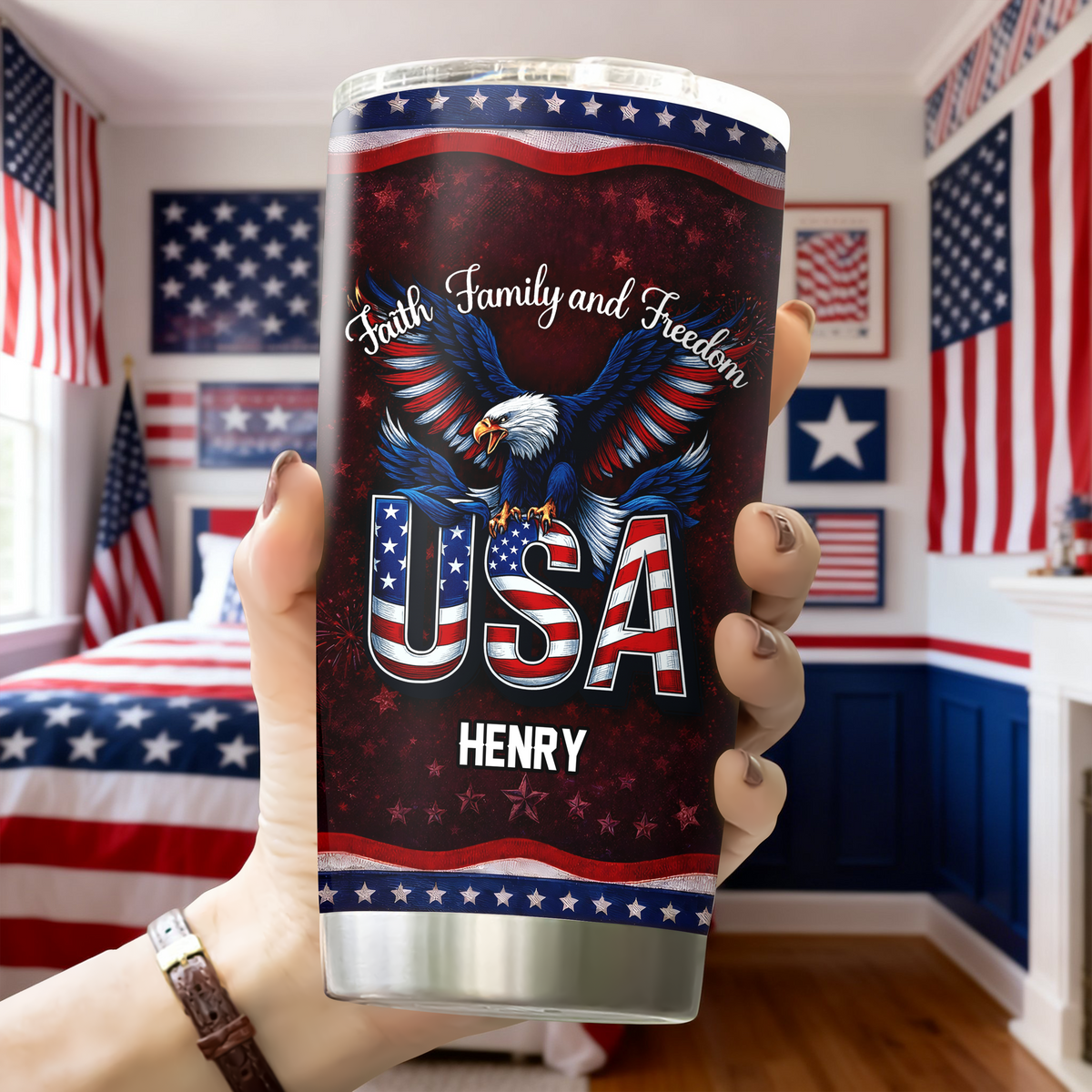 Custom Name Faith, Family & Freedom 250 Years Anniversary Fat Tumbler 1776–2026 CH07 910590