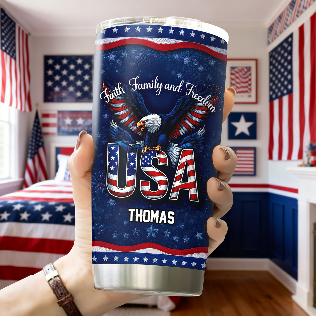 Custom Name Faith, Family & Freedom 250 Years Anniversary Fat Tumbler 1776–2026 CH07 910590