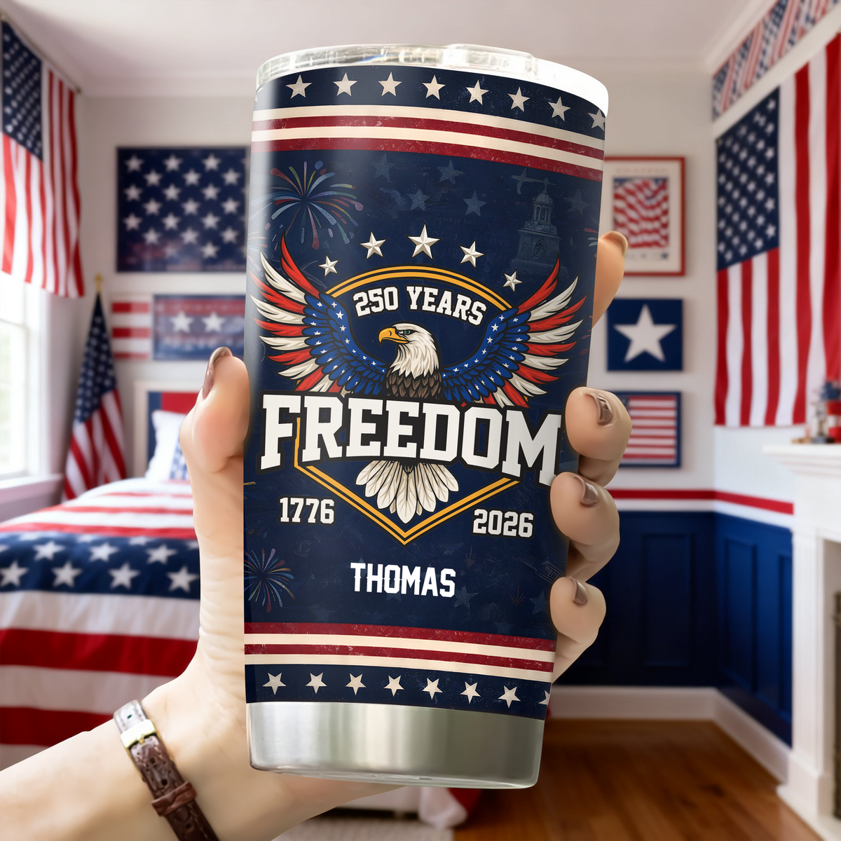 Custom Name 250 Years of Freedom America 1776–2026 Anniversary Fat Tumbler CH07 910552
