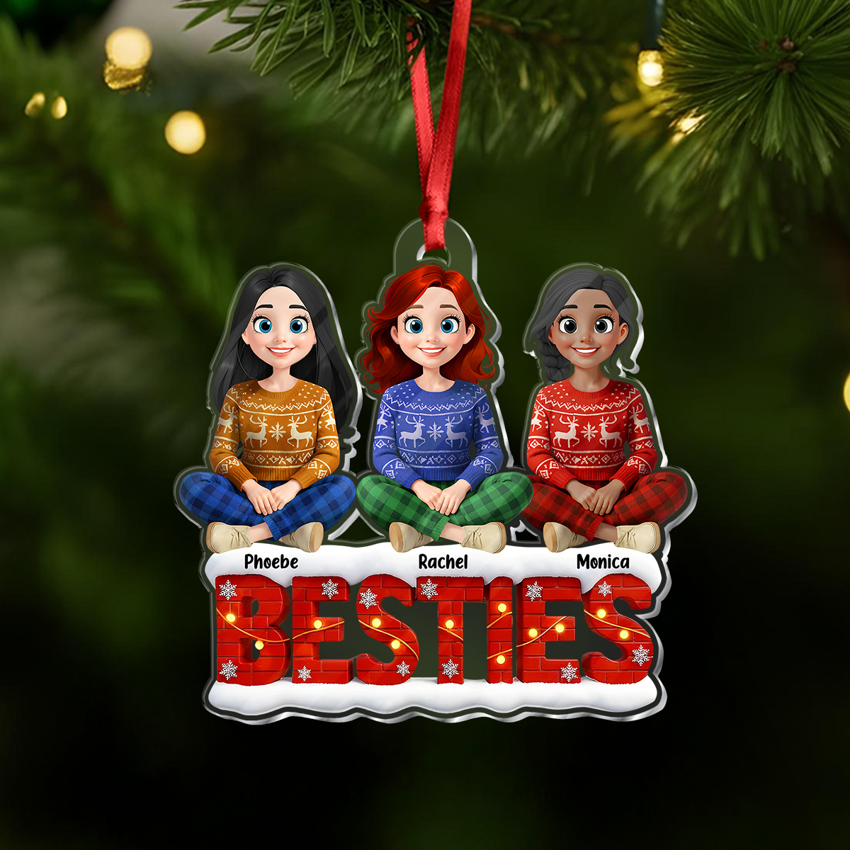 Snowy Brick Wall Besties Sisters Personalized Gift For Christmas Acrylic Ornament LM32 895947