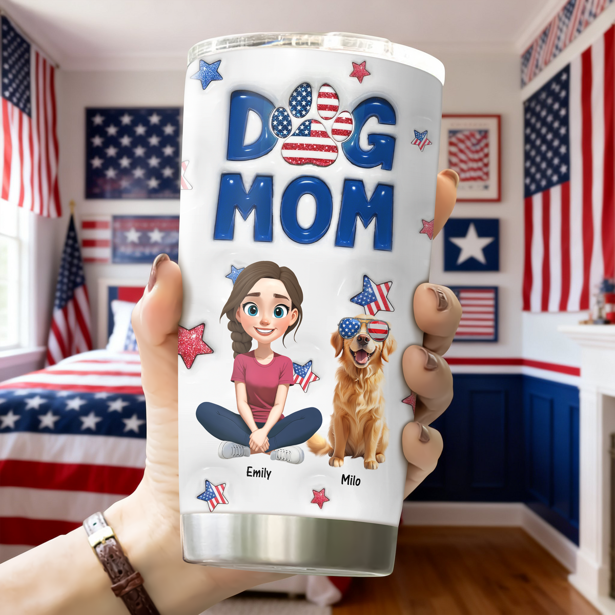 Personalized American Dog Mom Dog Mum And Dog 3D Inflated Effect Fat Tumbler HA75 920304