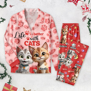 Custom Cat Name Life Is Better With Cats 3D Effect Pajamas LM32 895933