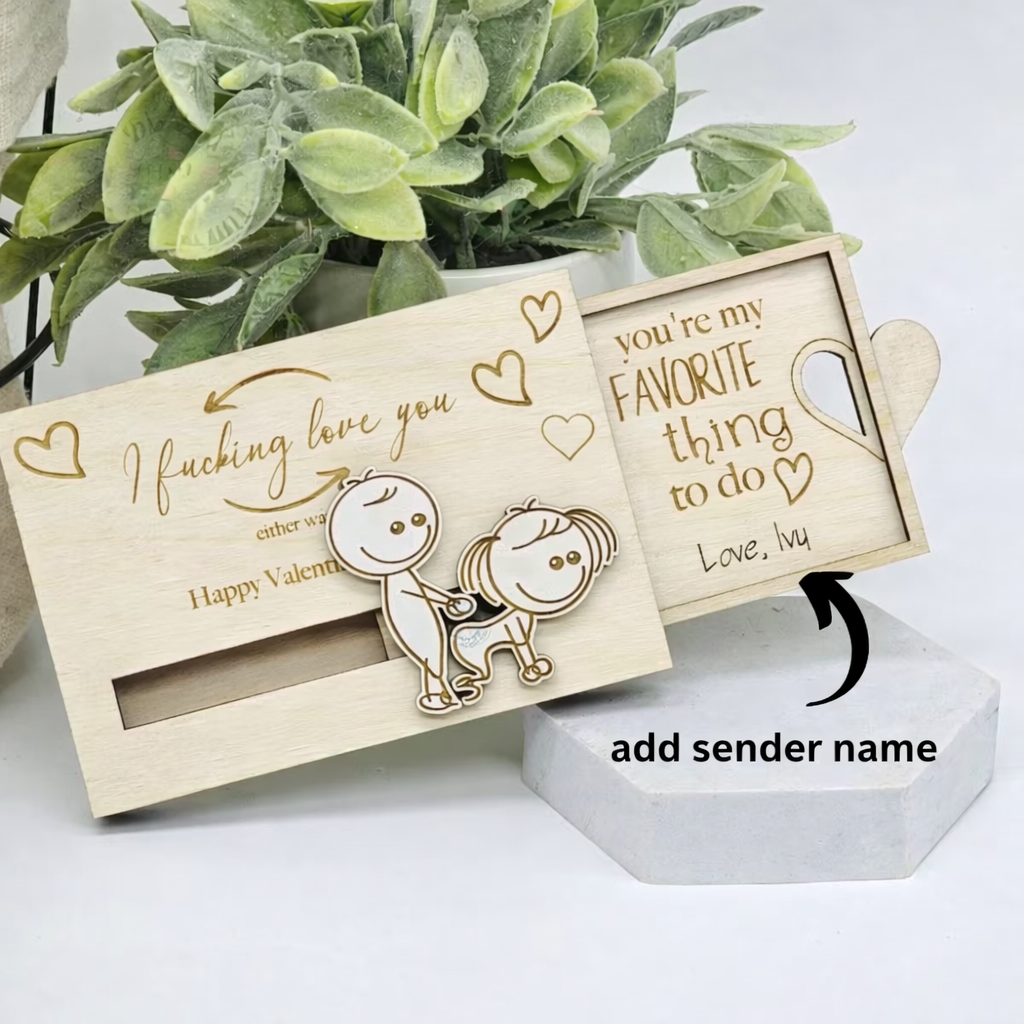 Personalized Funny Dirty Valentine's Day Wooden Gift Card Holder, Gift For Couple, For Boyfriend, Girlfriend, For Him HO82 901126