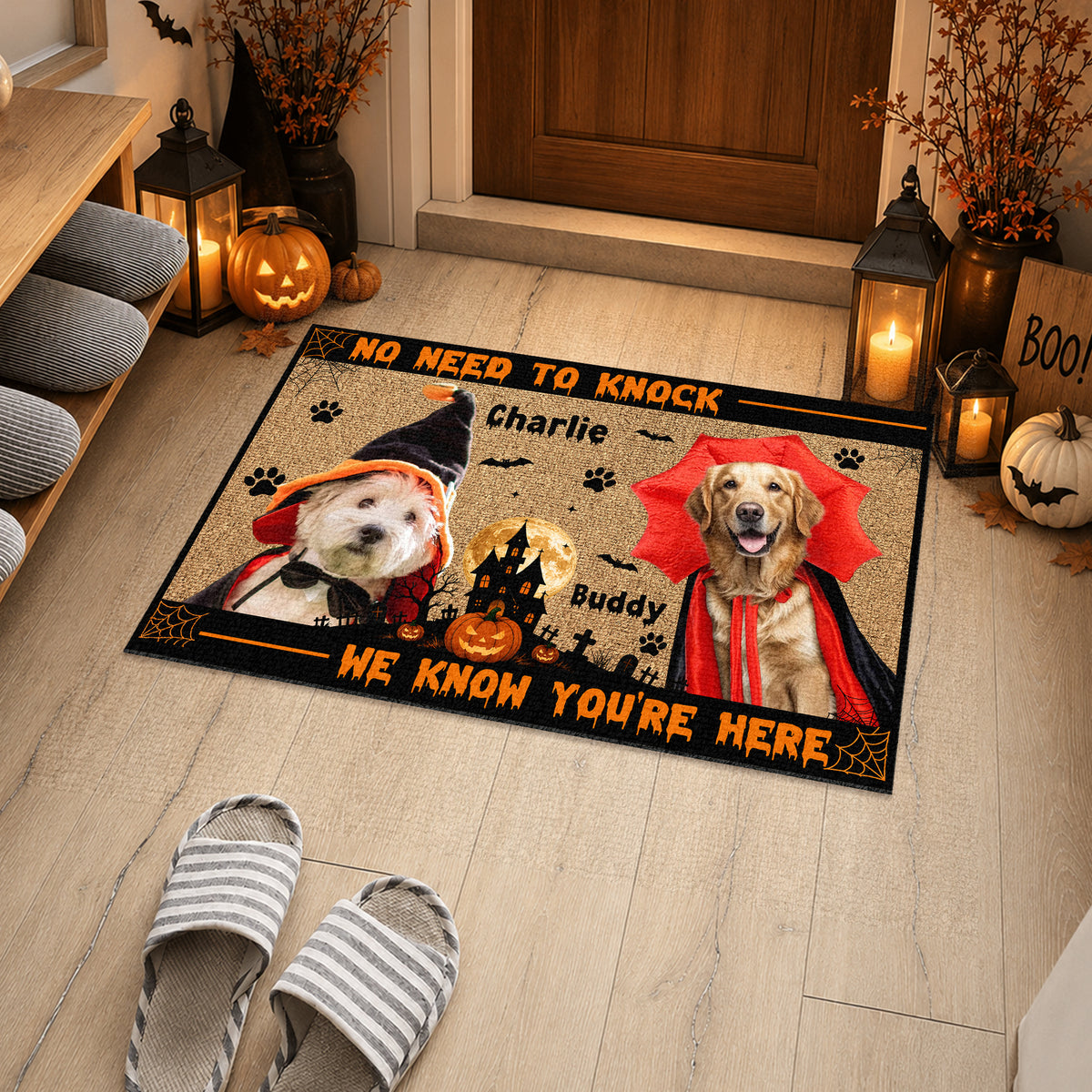 Custom Dog Cat Photo No Need To Knock We Know You're Here Halloween Doormat HO82 903222