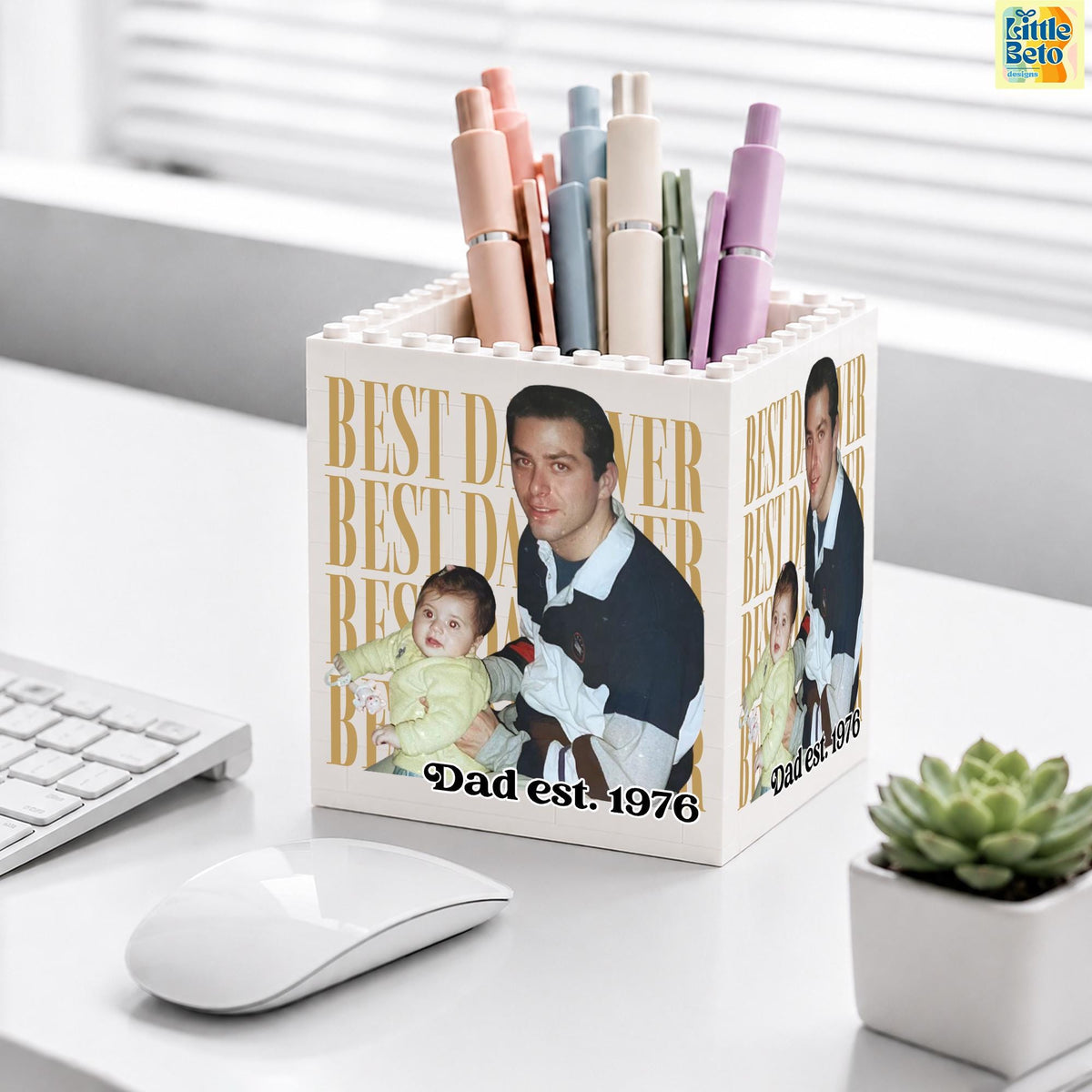 Personalized Photo Best Dad Ever Building Block Pen Holder - Gift For Family, Father's Day LM32 669071