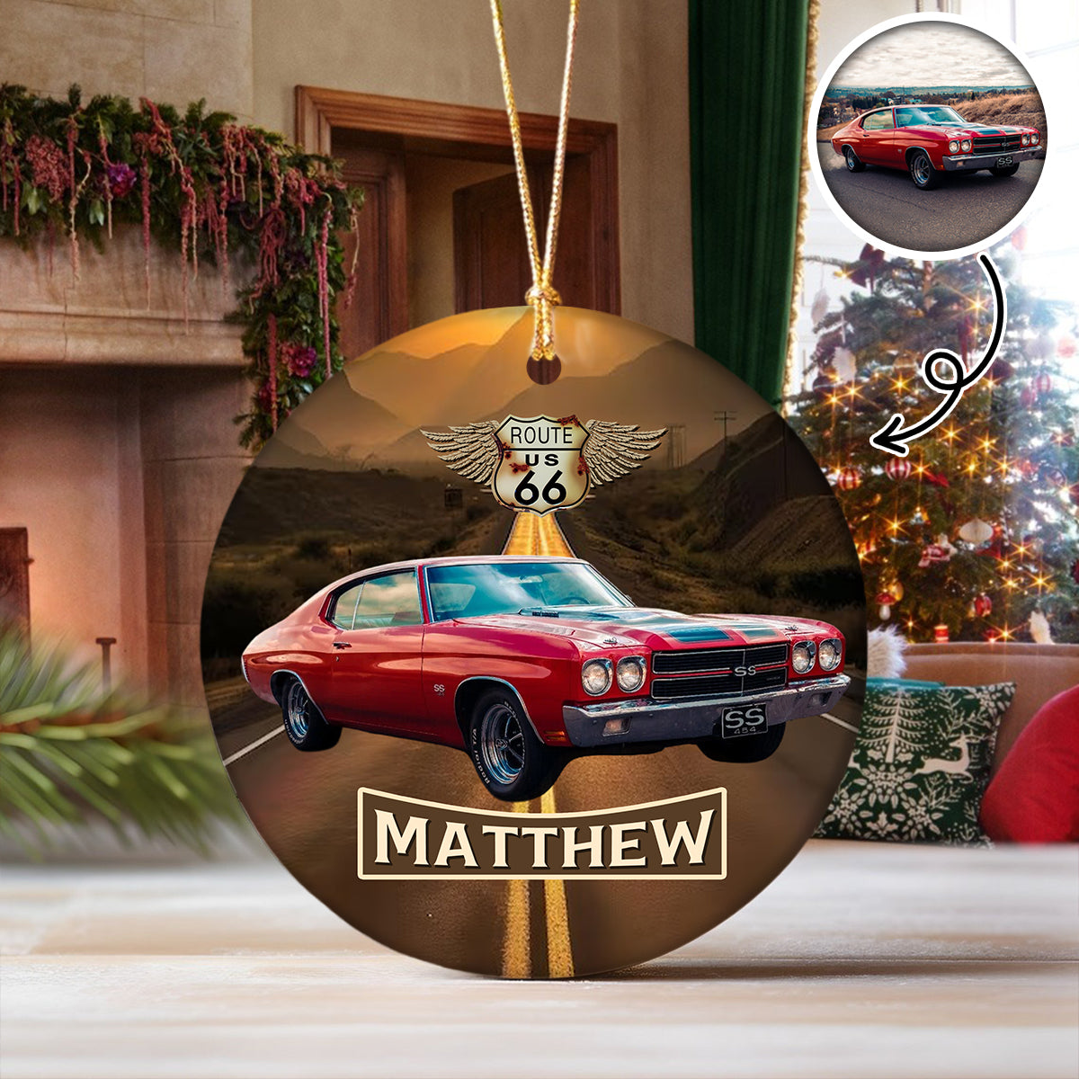 Vintage Route 66 - Personalized Car Photo Ceramic Ornament HA75 897256
