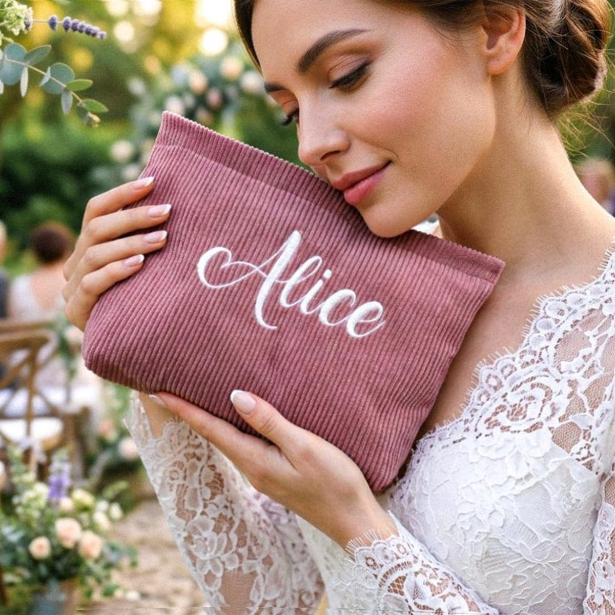 Personalized Name Embroidered Corduroy Makeup Bag - Gift For Mom, Girlfriend, Women, Summer Gift HO82 902190