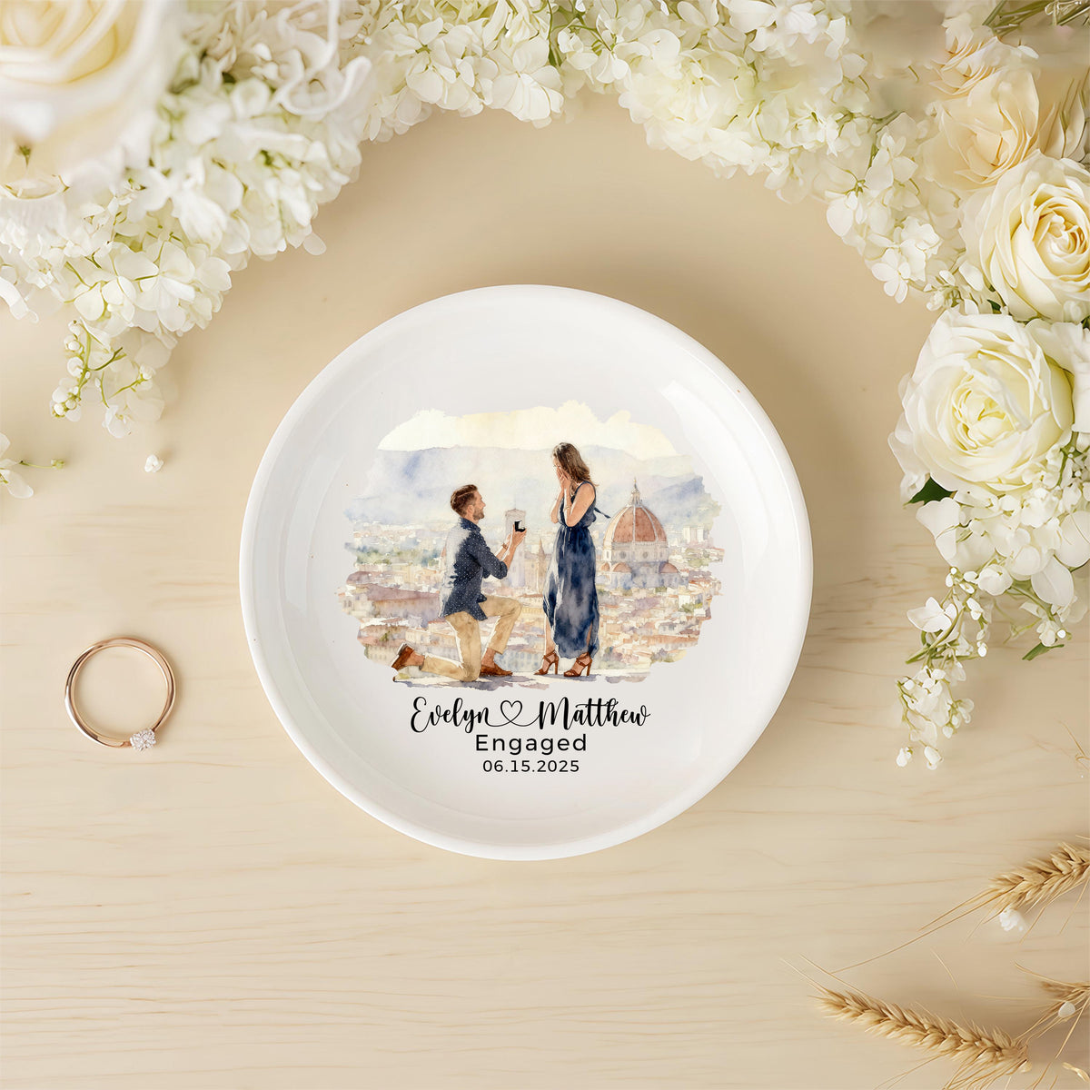 Custom Proposal Portrait Ring Dish Engagement Gift For Couple HO82 901020