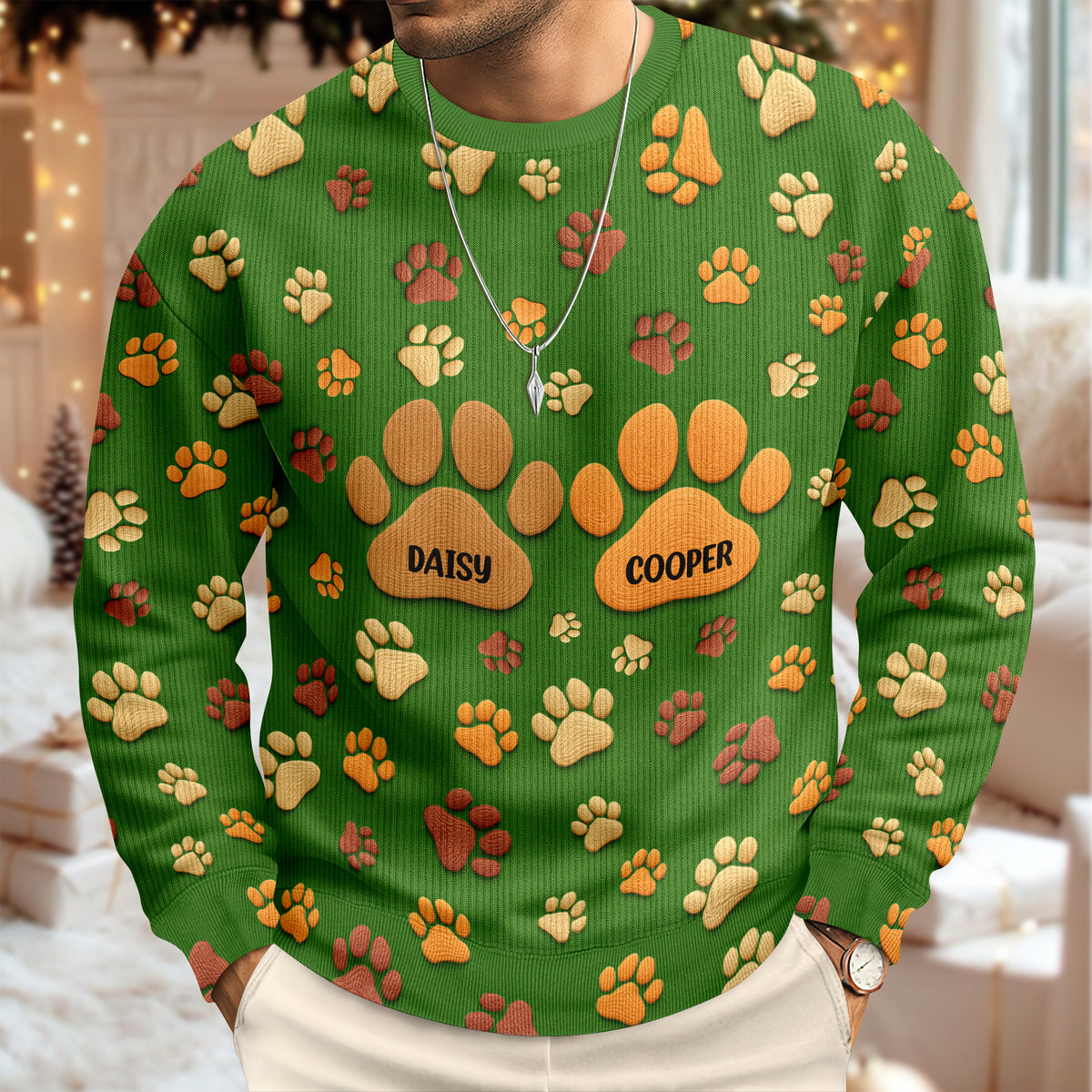 Personalized Custom Name On Paw 3D Effect Ugly Sweater For Dog Lover TH10 896453