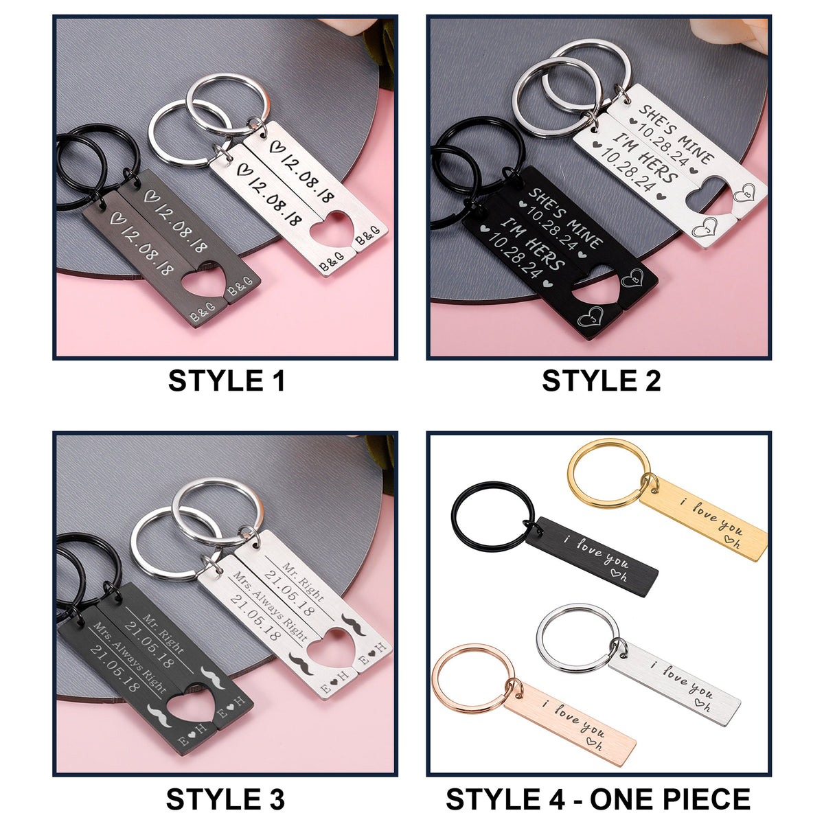 Custom Metal Couple Keychain Personalized Matching Keychains Anniversary, Valentine's Day Gifts HA75 920154