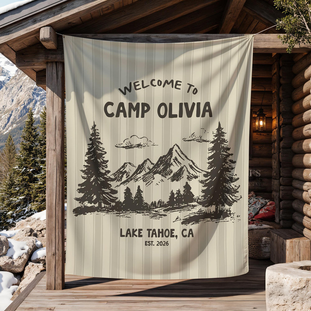 Personalized Welcome To Camp Tapestry Banner - Decorations Camping Decor, Bachelorette Banner HO82 903046