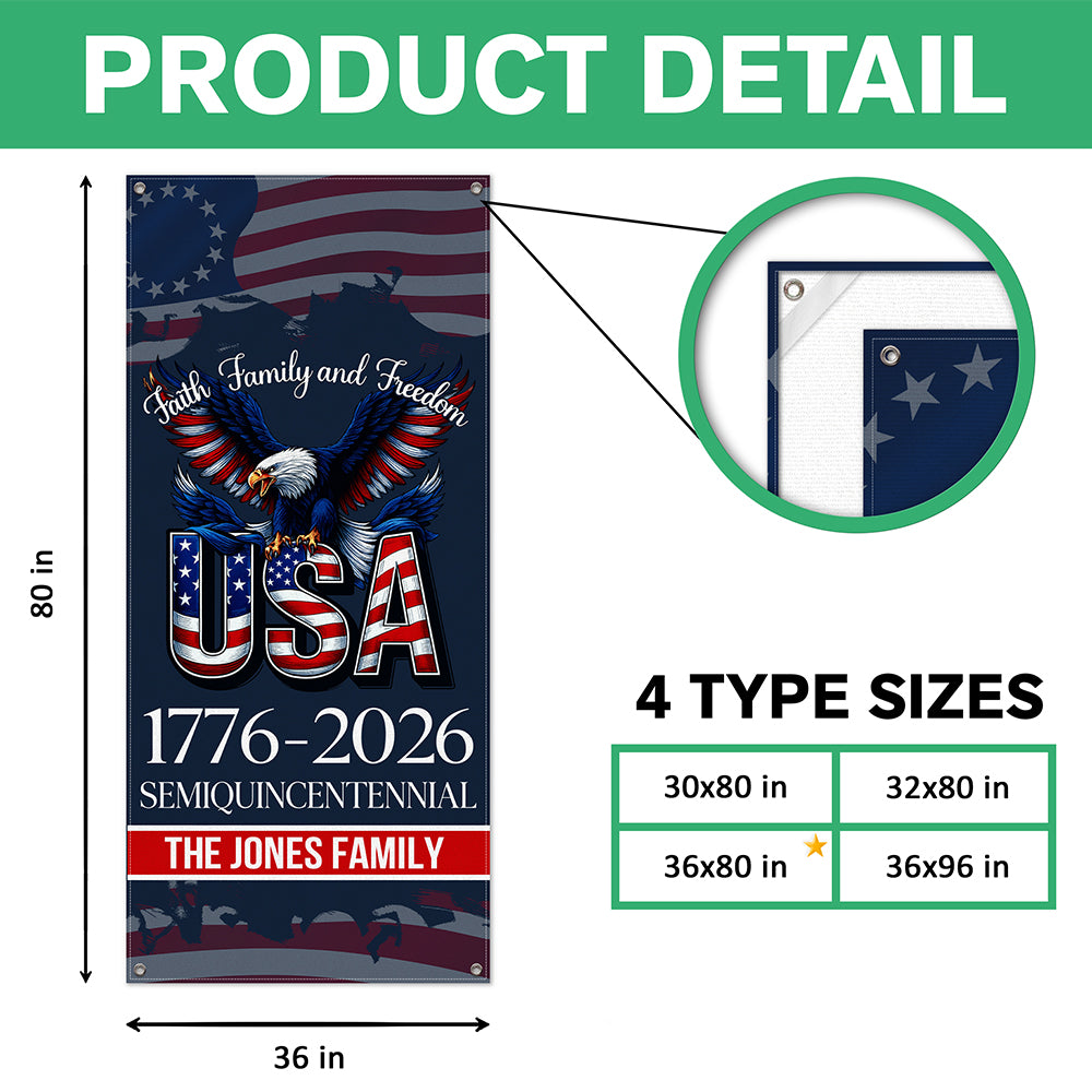 Custom Family Name Faith, Family & Freedom USA 1776-2026 Semiquincentennial Door Cover TH10 898447