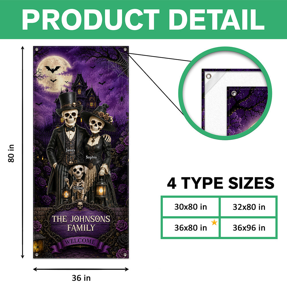Personalized Gothic Skeleton Family Halloween Door Cover - Custom Family Name Halloween Decor CH07 180196
