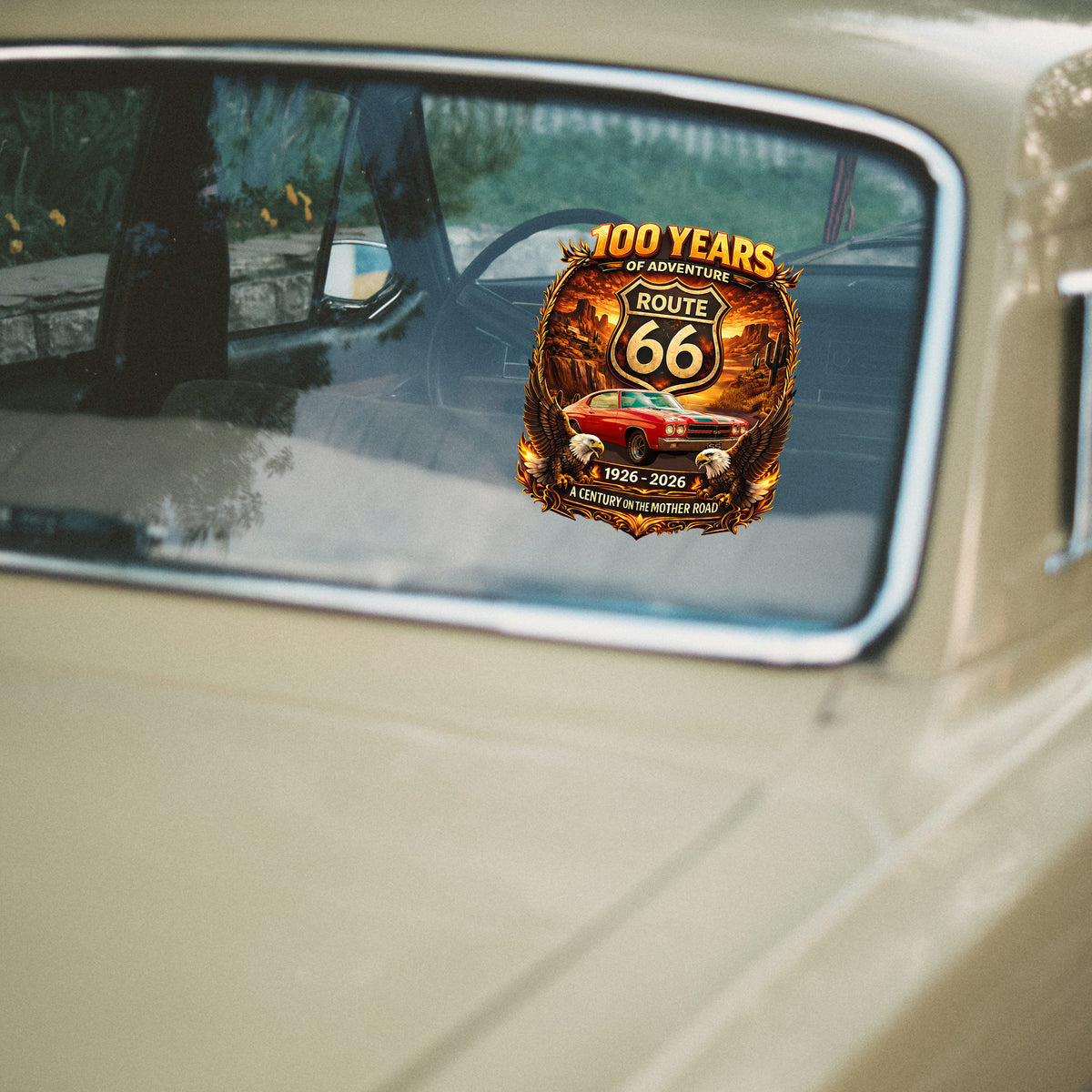 Custom Photo 100 Years Of Adventure Route 66 Car Window Decal Sticker For Car Lover TH10 898653