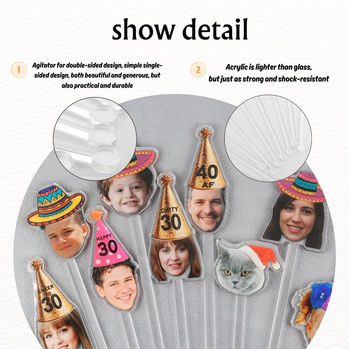 Custom Funny Face Happy 30th Birthday Cocktail Drink Stirrers Party Decoration LM32 899953