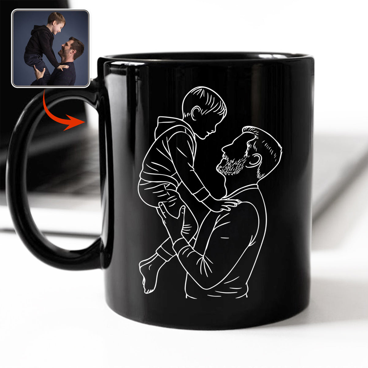 Custom Photo Dad With Kid Drawing Style Black Mug Gift For Birthday, For Dad HO82 894204