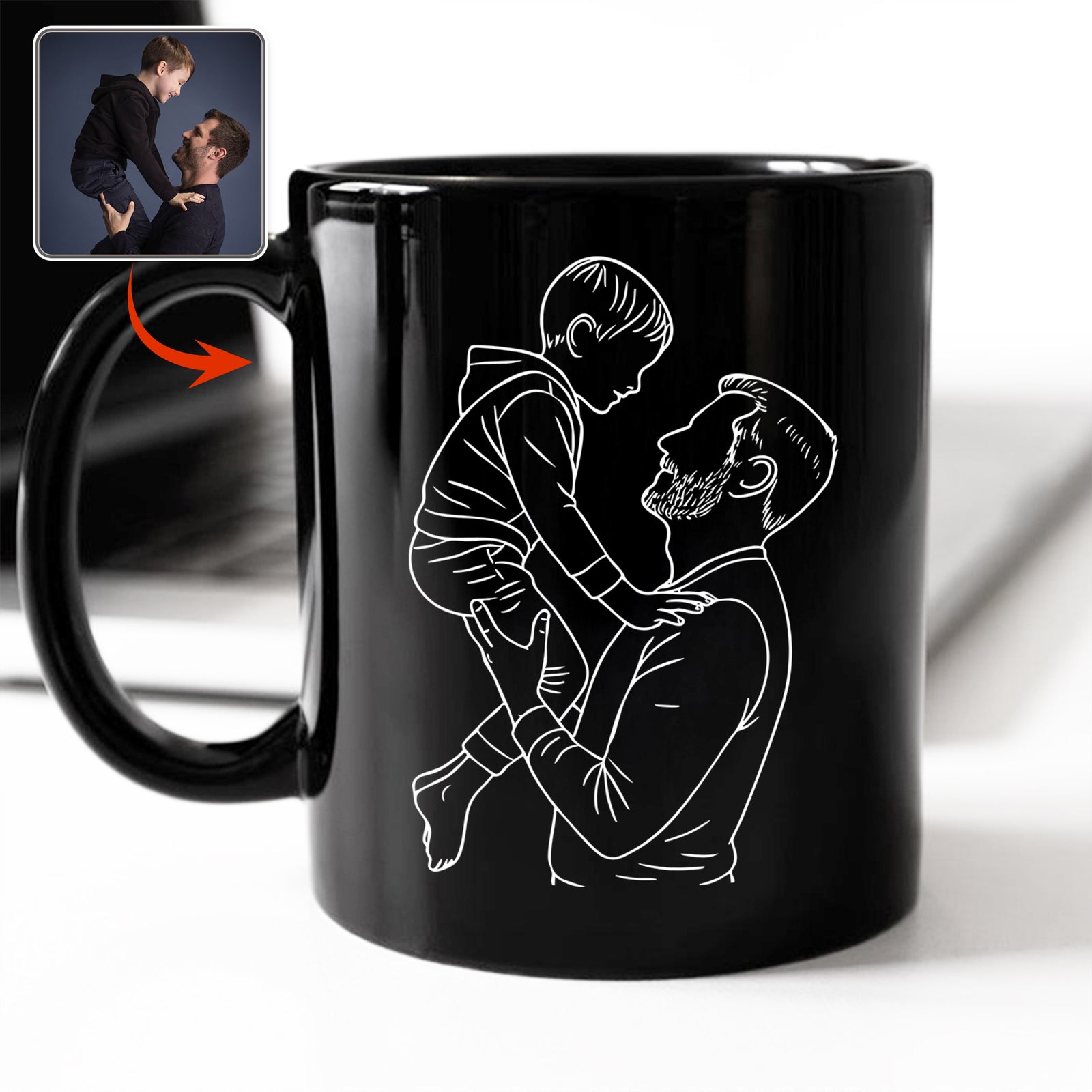 Custom Photo Dad With Kid Drawing Style Black Mug Gift For Birthday, For Dad HO82 894204