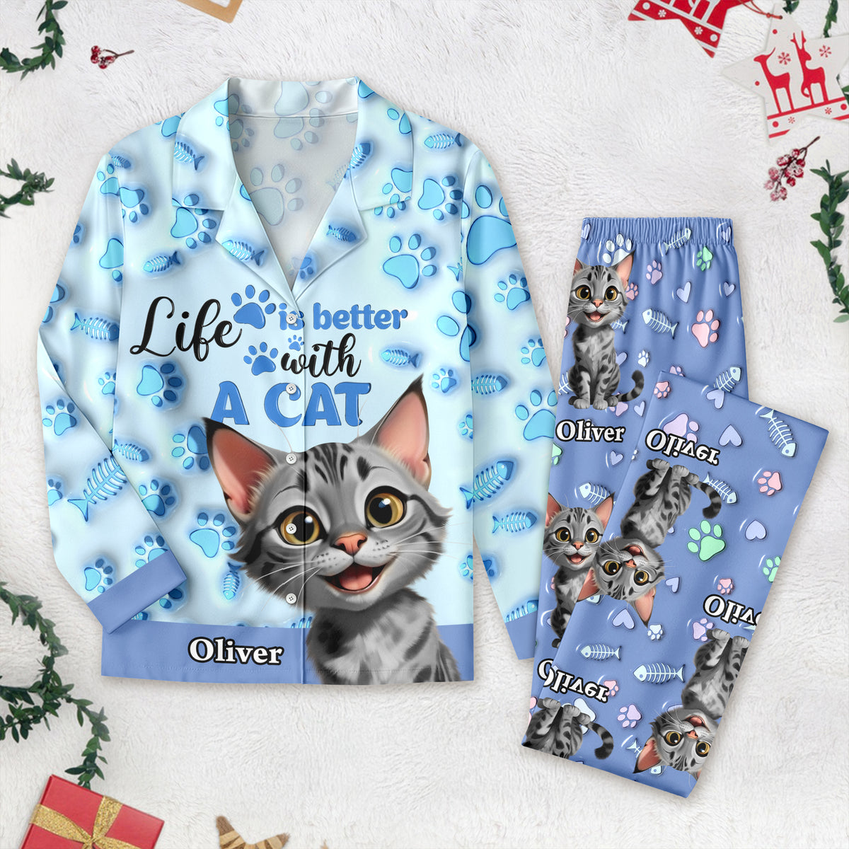 Custom Cat Name Life Is Better With Cats 3D Effect Pajamas LM32 895933