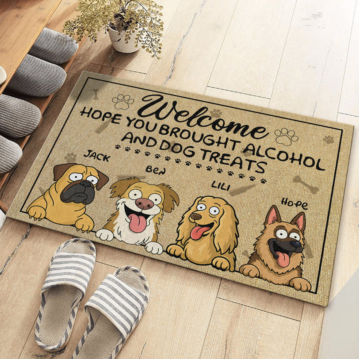 Brought Alcohol And Dog Treats Doormats Personalized Gift For Dog Lovers HO82 893684