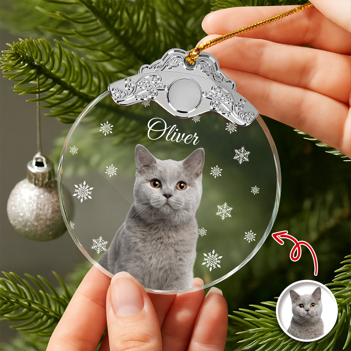 Custom Cat Photo Metal Top Glass Ornament For Christmas TH10 894883