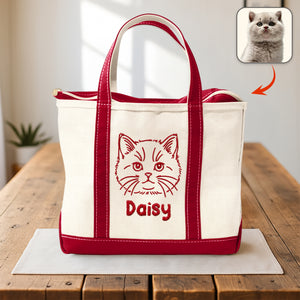 Custom Pet Face With Drawing Style Embroidered Monogram Beach Bag HO82 894244