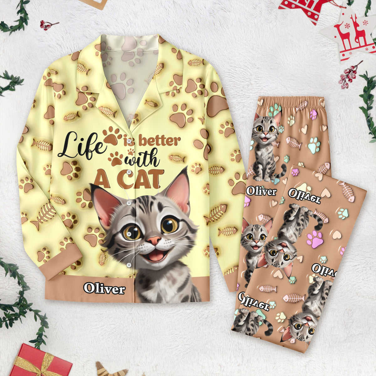 Custom Cat Name Life Is Better With Cats 3D Effect Pajamas LM32 895933