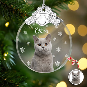Custom Cat Photo Metal Top Glass Ornament For Christmas TH10 894883