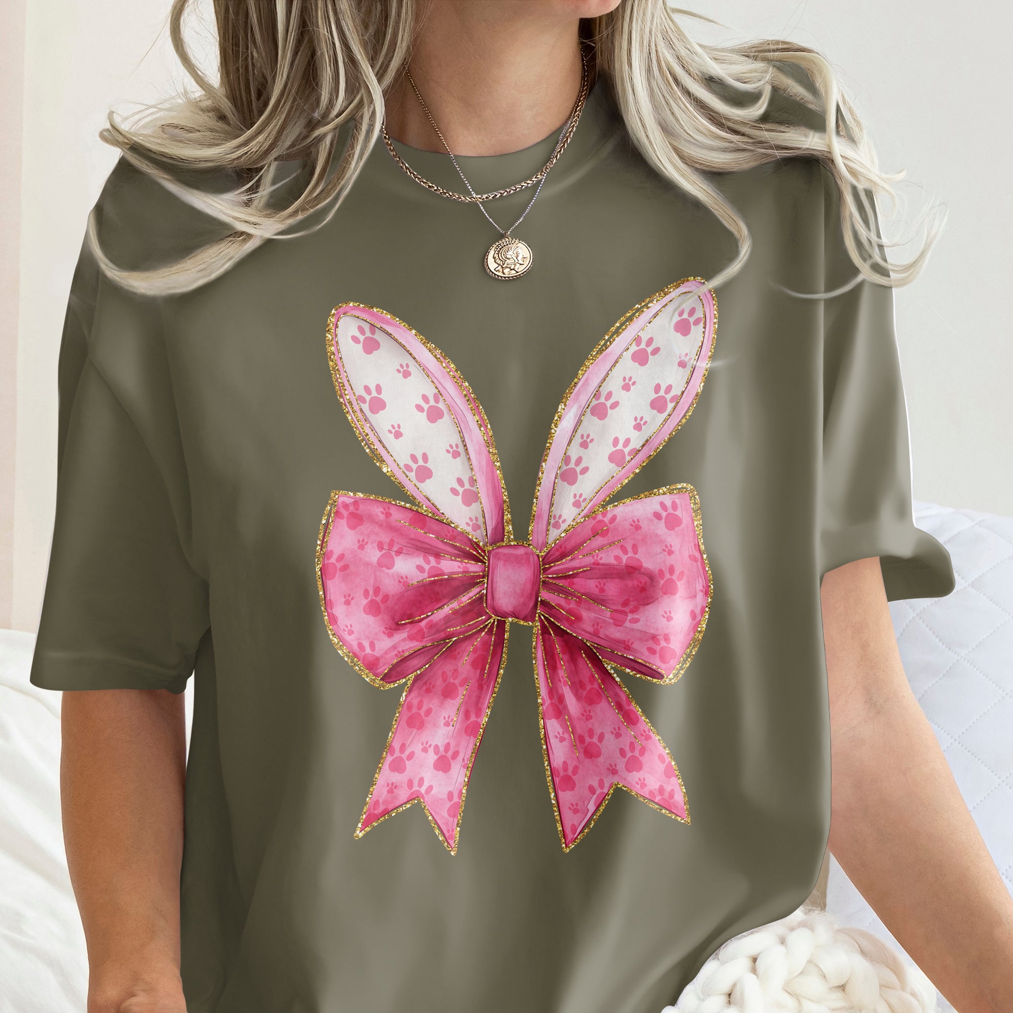 Gold Coquette Easter Bunny T-Shirt LM32 893123