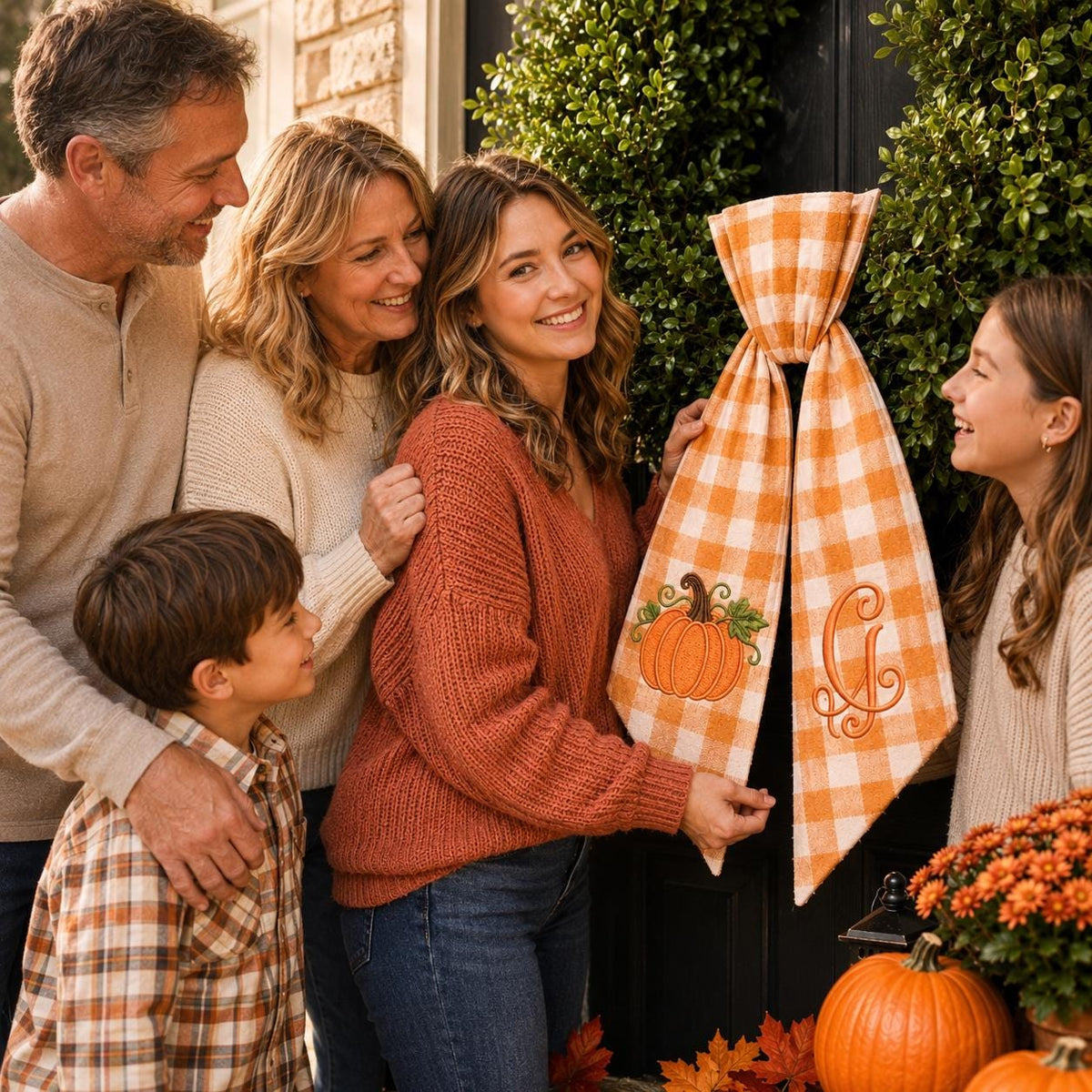 Personalized Embroidered Fall Monogram Pumpkin Wreath Sash LM32 669841