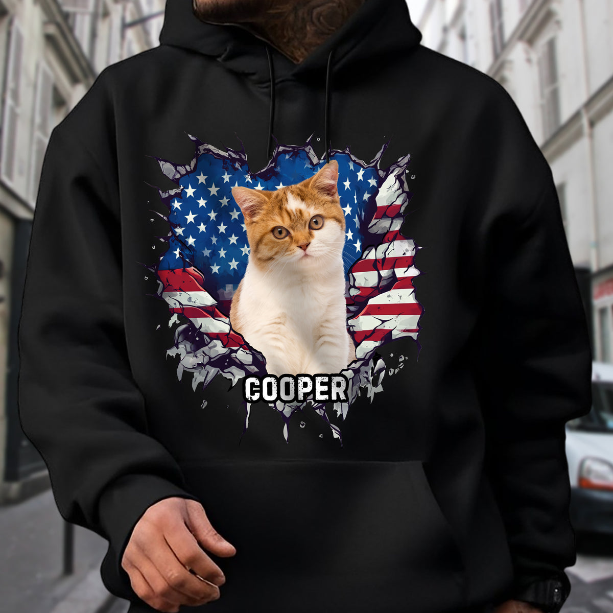 Custom Photo Dog Cat With American Flag Dark Shirt HA75 920656