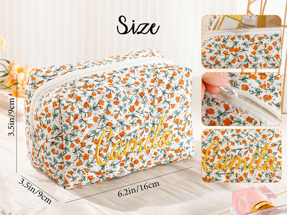 Personalized Name Floral Embroidered Makeup Bag - Gift For Girlfriend, Women Toiletry Bag, Bridesmaid Gift LM32 897409