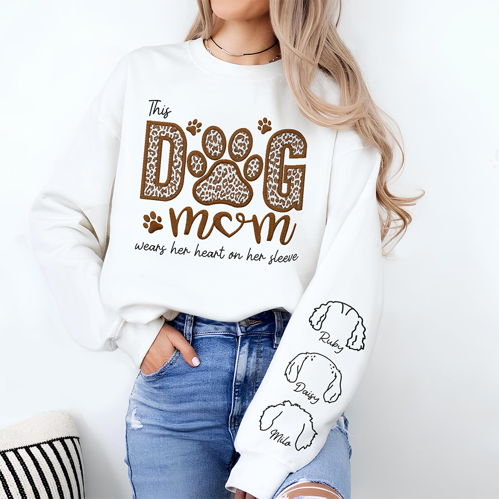 This Dog Mom Wears Her Heart On Her Sleeves Dog Personalized Sleeve Embroidered Sweatshirt HA75 892012