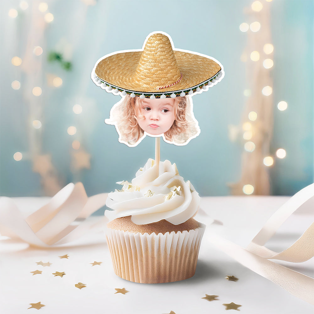 Custom Photo Mexican Fiesta Sombrero Maracas Birthday Decoration Party Cupcake Toppers HA75 892110