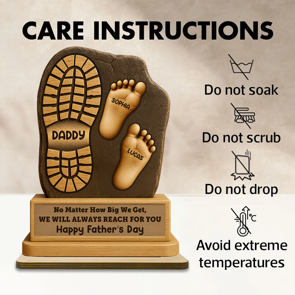 Dad And Kids Footsteps No Matter How Big We Get 2-Layer Standing Wooden Plaque Personalized Gift For Dad HO82 893852